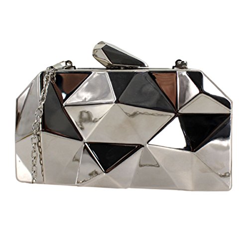 AiSi Damen Geometrische Metall Clutch Abendtasche mit Kette (Silber) von AiSi