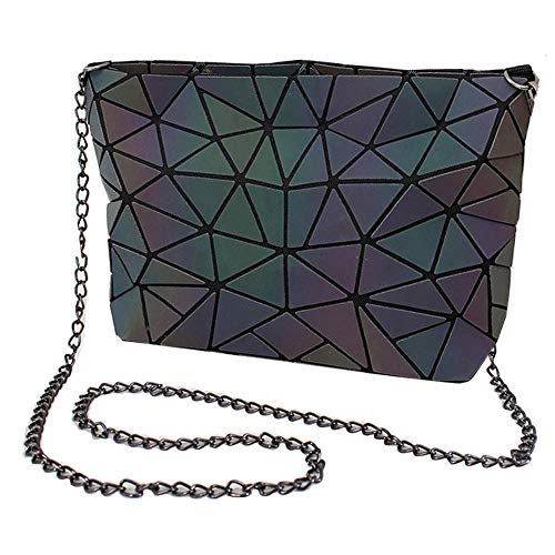 AiSi Damen Lackleder Handtasche/Abendtasche/Clutch/Damenhandtasche/Schultertasche/Umhängetaschen/Henkeltasche/Ledertasche mit Zusatzkette Reißverschluss Geometrie Motiv (Leuchtend) von MEGAUK