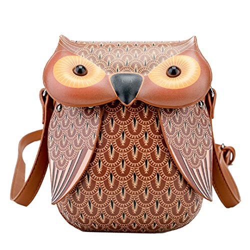 AiSi Damen Mädchen 3D Eule Design Leder süße Umhängetasche Damenhandtasche Handtasche Tasche Clutch Ledertasche Braun von AiSi