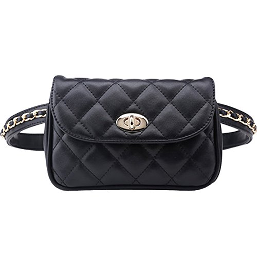 AiSi Damen Mode Hüfttasche, Kleine Modern Taillenbeutel Gürteltasche Bauchtasche Mini Handytasche mit Verstellbaren Riemen aus Leder (Schwarz Groß) von AiSi