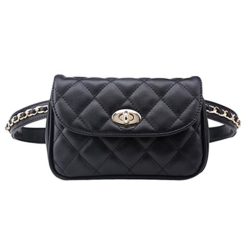 AiSi Damen Mode Hüfttasche, Kleine Modern Taillenbeutel Gürteltasche Bauchtasche mini Handytasche mit Verstellbaren Riemen aus Leder (Schwarz Mittelgroß) von AiSi