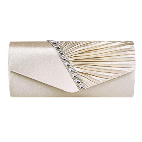 AiSi Damen Satin Clutch Strass Abendtasche mit Kette mini Handtasche für Hochzeit (Beige) von AiSi