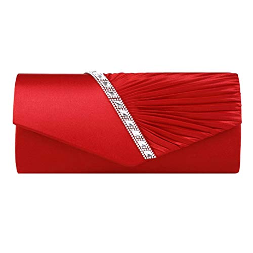 AiSi Damen Satin Clutch Strass Abendtasche mit Kette mini Handtasche für Hochzeit (Rot) von AiSi