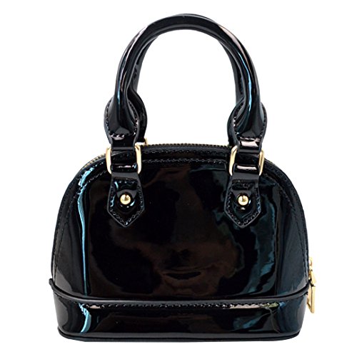 AiSi Damen mini Lack Leder Handtasche/Damenhandtasche/Schultertasche/Crossbody Bag/Umhängetaschen/Henkeltasche mit Reißverschluss Umhängekette Schwarz von AiSi