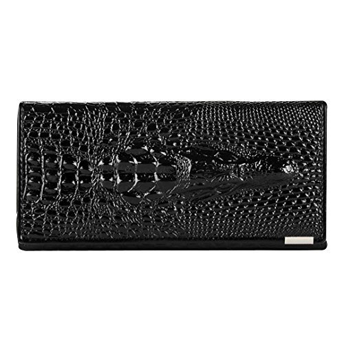 AiSi Lange Damen-Geldbörse aus echtem Leder, Krokodilprägung, Krokodilprägung, Schwarz , Einheitsgröße, Vintage von AiSi