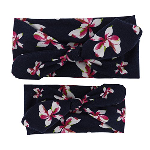 Aisi 2 Stück set Haarband Stirnband Mutter und Tochter, Baby breit schleife blumen Kopftuch Hasenohren von Aisi