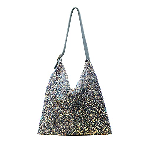 Damen Mädchen Glitzer Pailletten Schultertasche Tote Bag Große Kapazität Glänzend Einkaufstasche Tasche Reise Täglich Geldbörse, blau, Einheitsgröße von AiSi