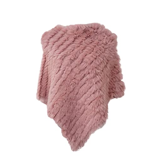 AiYoHi Echtes Kaninchenfell Gestrickte Kaninchenfell Poncho Weste Mode Wickelmantel Schal Dame Schal Naturpelz Hochzeit Großhandel Cape - Hautpuder,Einheitsgröße von AiYoHi