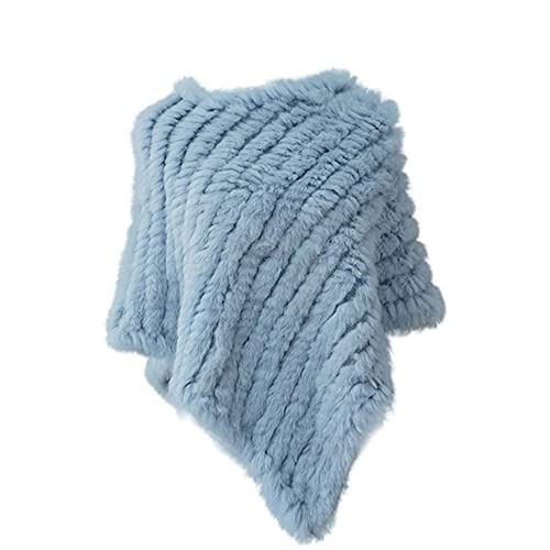 AiYoHi Echtes Kaninchenfell Gestrickte Kaninchenfell Poncho Weste Mode Wickelmantel Schal Dame Schal Naturpelz Hochzeit Großhandel Cape - Hellblau, Einheitsgröße von AiYoHi