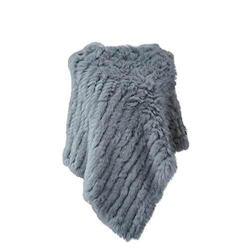 AiYoHi Echtes Kaninchenfell Gestrickte Kaninchenfell Poncho Weste Mode Wickelmantel Schal Dame Schal Naturpelz Hochzeit Großhandel Cape - Hellgrau, Einheitsgröße von AiYoHi