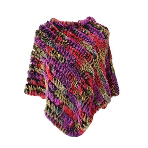 AiYoHi Echtes Kaninchenfell Gestrickte Kaninchenfell Poncho Weste Mode Wickelmantel Schal Dame Schal Naturpelz Hochzeit Großhandel Cape - Multi2,One Size von AiYoHi