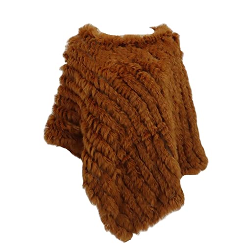 AiYoHi Echtes Kaninchenfell Gestrickte Kaninchenfell Poncho Weste Mode Wickelmantel Schal Dame Schal Naturpelz Hochzeit Großhandel Cape - Orange, Einheitsgröße von AiYoHi