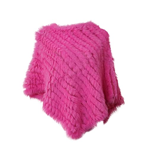 AiYoHi Echtes Kaninchenfell Gestrickte Kaninchenfell Poncho Weste Mode Wickelmantel Schal Dame Schal Naturpelz Hochzeit Großhandel Cape - Rose Rot, Einheitsgröße von AiYoHi