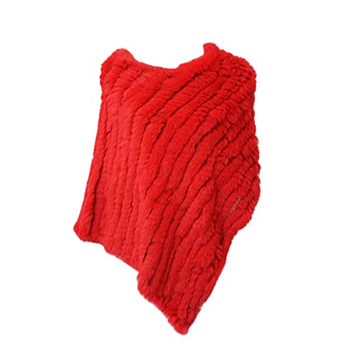 AiYoHi Echtes Kaninchenfell Gestrickte Kaninchenfell Poncho Weste Mode Wickelmantel Schal Dame Schal Naturpelz Hochzeit Großhandel Cape - Rot, Einheitsgröße von AiYoHi