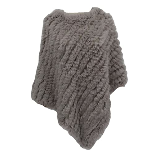 AiYoHi Echtes Kaninchenfell Gestrickte Kaninchenfell Poncho Weste Mode Wickelmantel Schal Dame Schal Naturpelz Hochzeit Großhandel Cape - Splittergrau,Einheitsgröße von AiYoHi