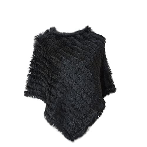 AiYoHi Echtes Kaninchenfell Gestrickte Kaninchenfell Poncho Weste Mode Wickelmantel Schal Dame Schal Naturpelz Hochzeit Großhandel Cape - schwarz, Einheitsgröße von AiYoHi