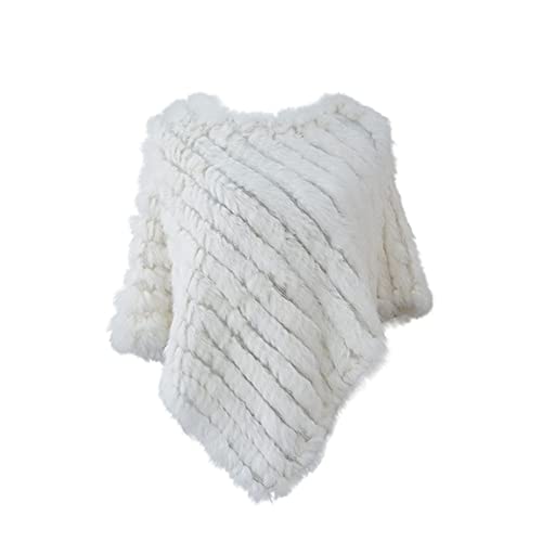 AiYoHi Echtes Kaninchenfell Gestrickte Kaninchenfell Poncho Weste Mode Wickelmantel Schal Dame Schal Naturpelz Hochzeit Großhandel Cape - weiß,Einheitsgröße von AiYoHi