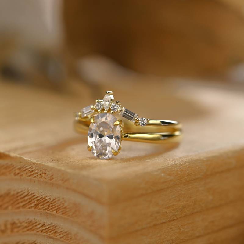 0, 75 Karat Gold-Diamant-Ehering-Set Im Ovalschliff, Verlobungsring, Jubiläumsring, Zierlicher Brautjungfern-Schmuck, Bestes Geburtstagsgeschenk von AiaJewelryUS