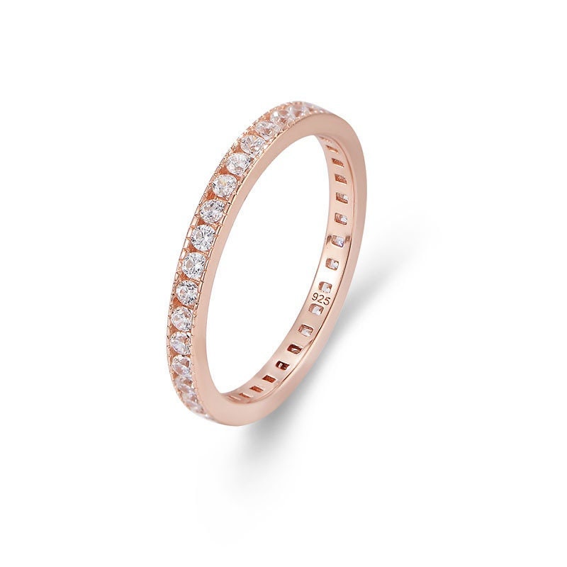 2mm Rose Gold Voll Eternity Ehering, Mode Stapelring, Stapel Sterling Silber, Geschenk Für Sie von AiaJewelryUS