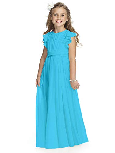 Aibaowedding Ausgefallene Chiffon-Blumenmädchenkleider Flatterärmel Junior-Brautjungfernkleid(Himmelblau,10) von Aibaowedding