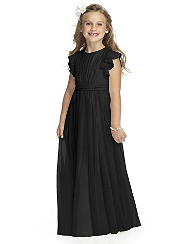 Aibaowedding Ausgefallene Chiffon-Blumenmädchenkleider Flatterärmel Junior-Brautjungfernkleid(Schwarz,4) von Aibaowedding