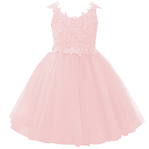 Aibaowedding Blumenmädchen Spitze Tüll Ballkleider Erstkommunion Kleider(Rosa 8-9Y) von Aibaowedding