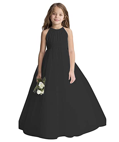 Aibaowedding Blumenmädchen Tüll Chiffon Kleider Kinder Hochzeit Festzug Ballkleider (Schwarz,6-7Y) von Aibaowedding