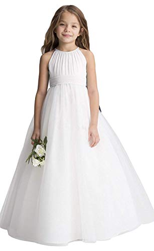 Aibaowedding Blumenmädchen Tüll Chiffon Kleider Kinder Hochzeit Festzug Ballkleider (Weiß,12-13Y) von Aibaowedding