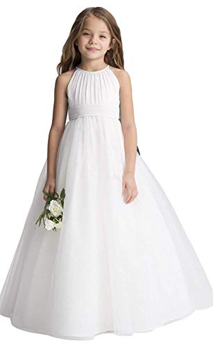 Aibaowedding Blumenmädchen Tüll Chiffon Kleider Kinder Hochzeit Festzug Ballkleider (Weiß,4-5Y) von Aibaowedding