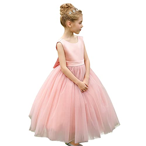Aibaowedding Blumenmädchenkleid Satin Tüll Prinzessin Festzug Blume Mädchen Kleid Für Hochzeit Kinder Prom Ballkleider Mit Bow-Knoten (Dusty Rose, 6-7 Jahre) von Aibaowedding