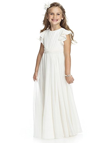 Aibaowedding Boho Lange Kinder Chiffon Kleid mit Binde Gürtel und Kurzen Butterfly-Ärmeln/Vintage Chic A-Linie Kommunionkleider Brautjungfern Kleider Blumenmädchenkleider für Mädchen(Elfenbein,8) von Aibaowedding