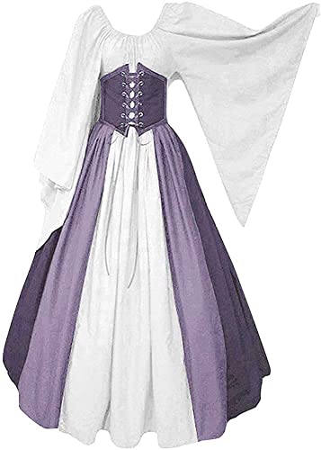 Aibaowedding Damen Renaissance Mittelalter Kostüme Kleid Trompetenärmel Gothic Retro Kleid von Aibaowedding