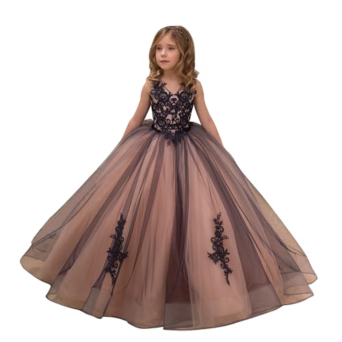 Aibaowedding Prinzessinnenballkleid Mit Stickereien Spitze Blumenmädchenkleid Brautjungfern Elegantes Abend Für Feierlichkeiten Festkleid (Bildfarbe, 12-13Y) von Aibaowedding