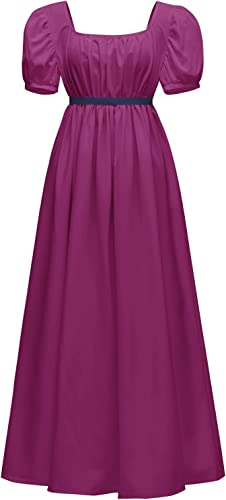 Aibaowedding Regency-Kleider für Frauen mit Satinschärpe Empire-Taille Geraffte Puffärmel Vintage-Ballkleid(Mulberry,2XL) von Aibaowedding