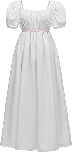 Aibaowedding Regency-Kleider für Frauen mit Satinschärpe Empire-Taille Geraffte Puffärmel Vintage-Ballkleid(Weiß,2XL) von Aibaowedding