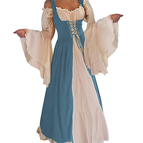 Aibaowedding Renaissance Kleid Damen Mittelalter Kleid Mittelalter Kostüme Damen(Eisblau,l/XL) von Aibaowedding