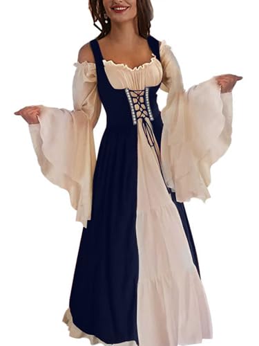 Aibaowedding Renaissance Kleid Damen Mittelalter Kleid Mittelalter Kostüme Damen(Navy Blue,2xl/3xl) von Aibaowedding