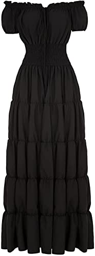Aibaowedding Renaissance Kostüm Damen Mittelalter Chemise Bauernkleid Irisch Boho Lange Kleider(Schwarz,XXL) von Aibaowedding