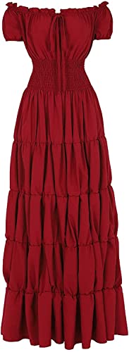 Aibaowedding Renaissance Kostüm Damen Mittelalter Chemise Bauernkleid Irisch Boho Lange Kleider(Weinrot,s) von Aibaowedding