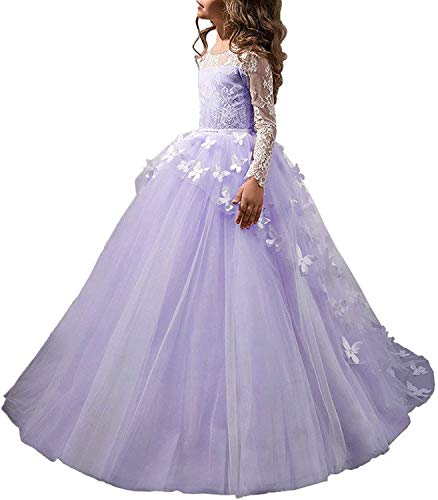 Aibaowedding Schöne Mädchen Langarm Bestickte Festzug Ballkleid Kinder Geburtstagsfeier Prinzessin Kleid(lila,2-3Y) von Aibaowedding