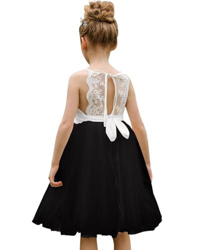 Aibaowedding Spitze zurück Blumenmädchen Kleid Kinder Sommer Hochzeit Geburtstag Hoilday Tea Party Kleid Black Size 6-7Y von Aibaowedding