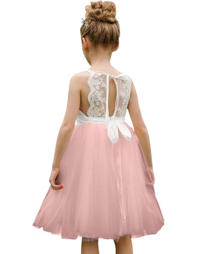 Aibaowedding Spitze zurück Blumenmädchen Kleid Kinder Sommer Hochzeit Geburtstag Hoilday Tea Party Kleid Rosa Size 8-9Y von Aibaowedding