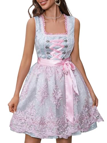 Aibaowedding Traditionelles Costume Dress 2-Piece Women's Dirndl Dress mit Spitzenschürze Midi-Länge Oktoberfest Trachtenkleid mit Schleife (M,Grau) von Aibaowedding