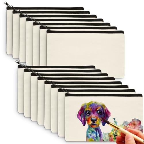 Aibeli DIY Blanko Stoffbeutel Klein, Tasche Klein, Kosmetiktasche mit Reißverschluss, Stoffbeutel zum Bemalen, Mäppchen, Federmäppchen, Stofftasche zum Bemalen Aibeli DIY Blanko Stoffbeutel Klein, Tasche Klein, Kosmetiktasche mit Reißverschluss, Stoffbeutel zum Bemalen, Mäppchen, Federmäppchen, Stofftasche zum Bemalen von Aibeli