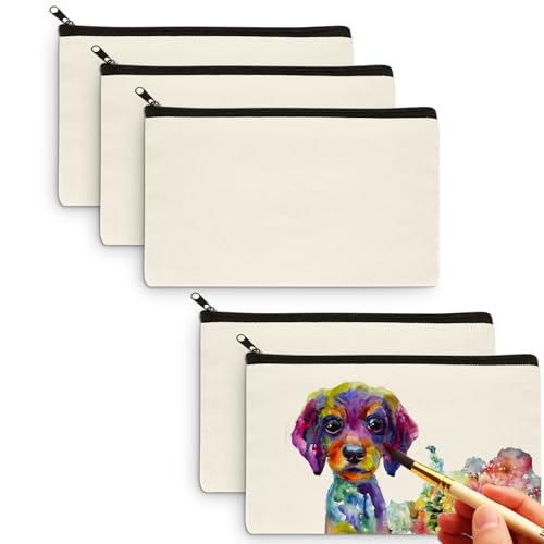 Aibeli DIY Blanko Stoffbeutel Klein, Tasche Klein, Kosmetiktasche mit Reißverschluss, Stoffbeutel zum Bemalen, Mäppchen, Federmäppchen, Stofftasche zum Bemalen von Aibeli