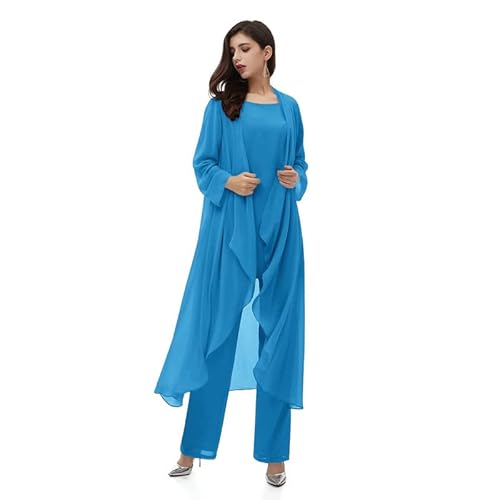 Aibilye Mutter der Braut Hosenanzug Chiffon Damen Hochzeitsgast Kleid Brautmutter Festliche Anzug mit Lang Jacke Blau 42 von Aibilye