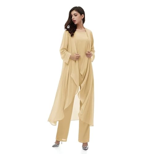 Aibilye Mutter der Braut Hosenanzug Chiffon Damen Hochzeitsgast Kleid Brautmutter Festliche Anzug mit Lang Jacke Champagner 48 von Aibilye