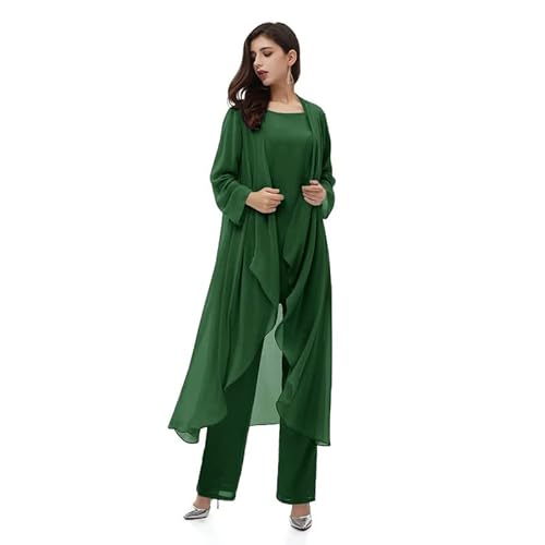 Aibilye Mutter der Braut Hosenanzug Chiffon Damen Hochzeitsgast Kleid Brautmutter Festliche Anzug mit Lang Jacke Dunkelgrün 58 von Aibilye