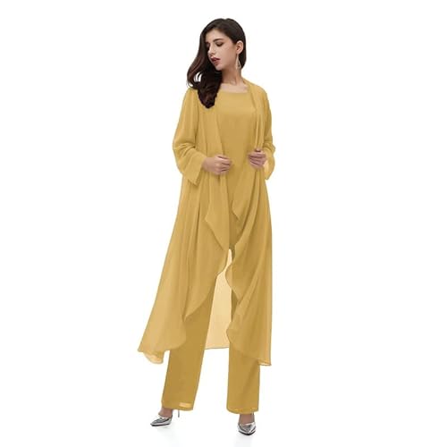 Aibilye Mutter der Braut Hosenanzug Chiffon Damen Hochzeitsgast Kleid Brautmutter Festliche Anzug mit Lang Jacke Gold 58 von Aibilye