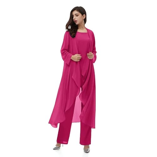 Aibilye Mutter der Braut Hosenanzug Chiffon Damen Hochzeitsgast Kleid Brautmutter Festliche Anzug mit Lang Jacke Hot Pink 52 von Aibilye